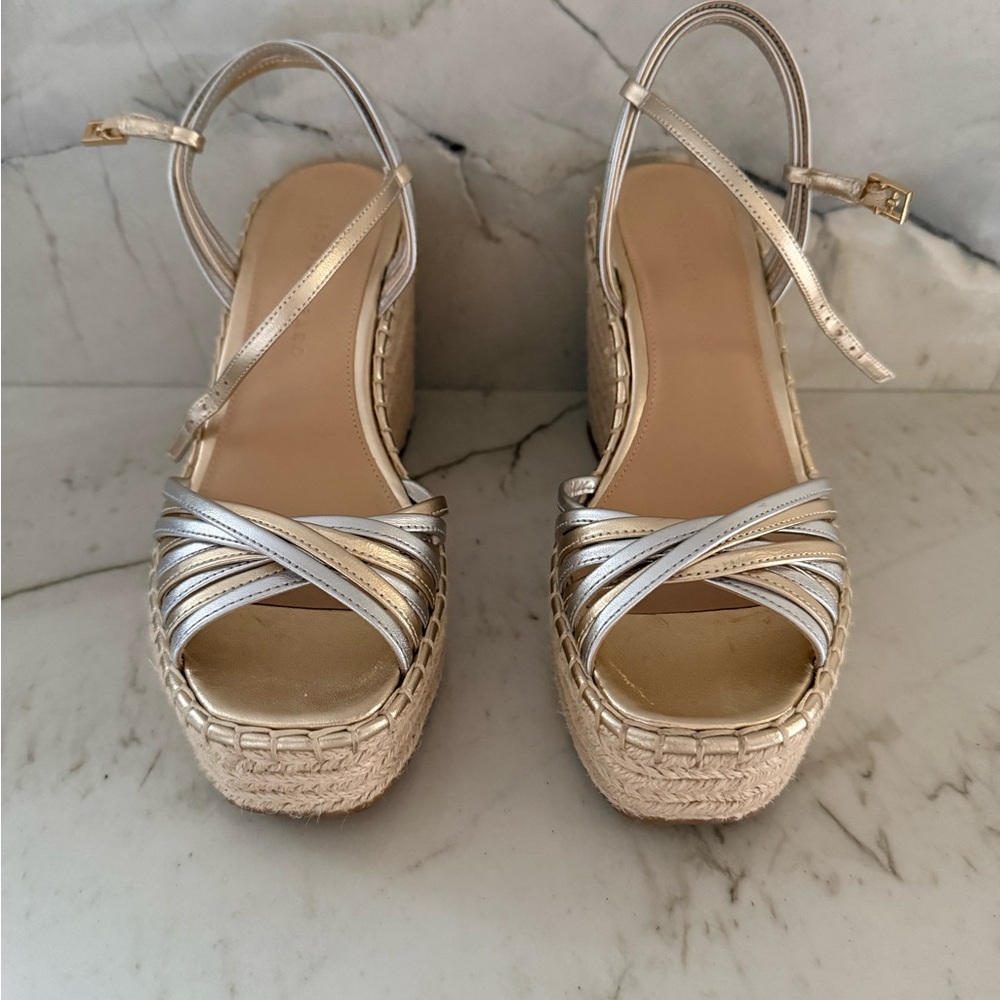 Veronica Beard Metallic Espadrille Wedges